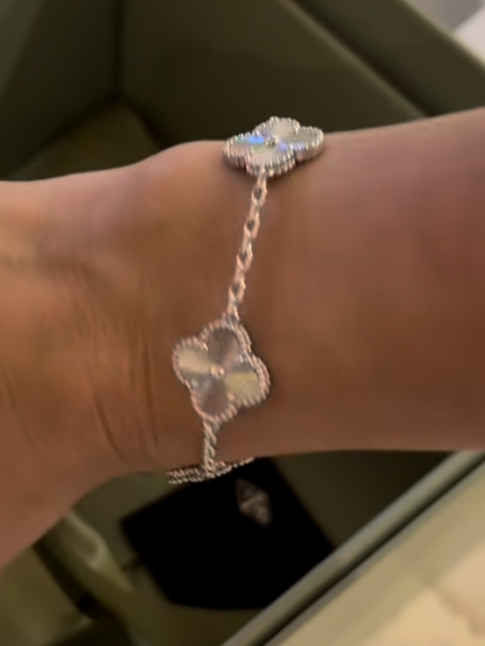 Silver Floral Motif Bracelet, Stainless Steel Silver Clover Bracelet